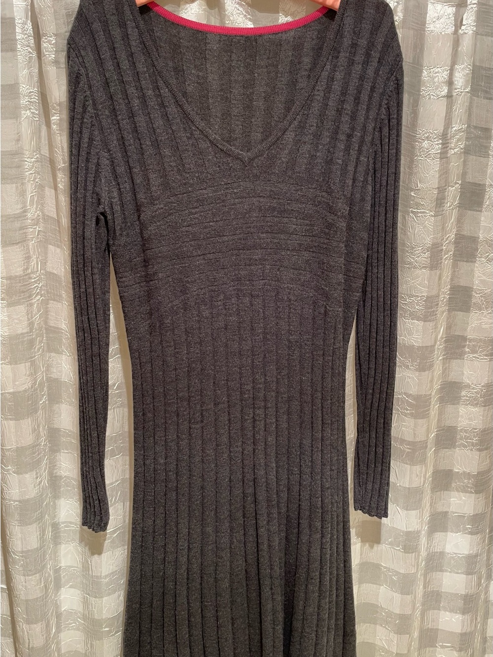 Women's Charcoal Ribbed V-Neck Knit Dress